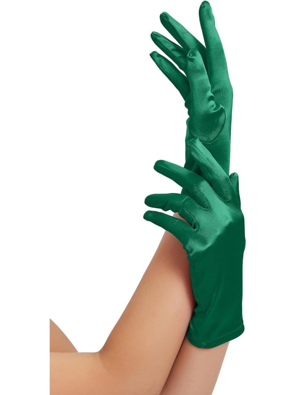 Women's Green Short Satin Wrist-Length Dress Cocktail Formal Events Gloves